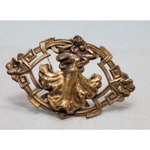 Fashion Copper Tone Fancy Dress Lady Floral Oval Intricate Brooch 2" x 3"